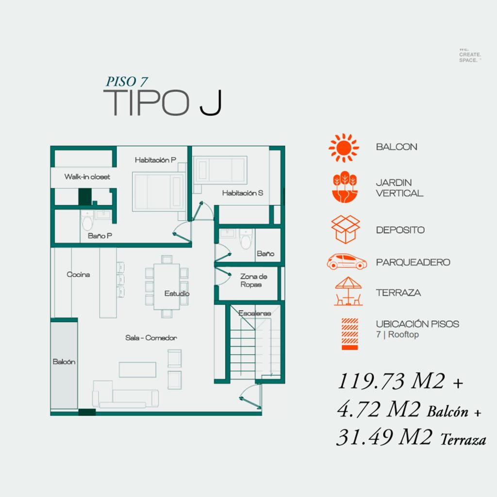 Tipo J (Dúplex - Piso 7 + Rooftop)